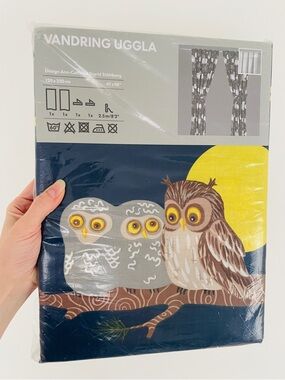 IKEA VANDRING UGGLA Curtains with tie-backs, dark blue